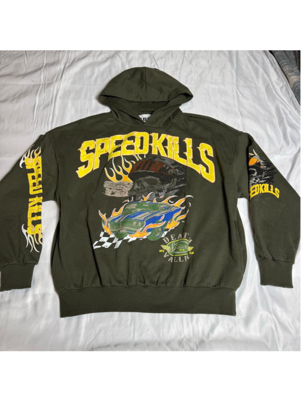 Men's Rebel Minds Speed Kills Graphic Hoodie Olive Yellow Size XL